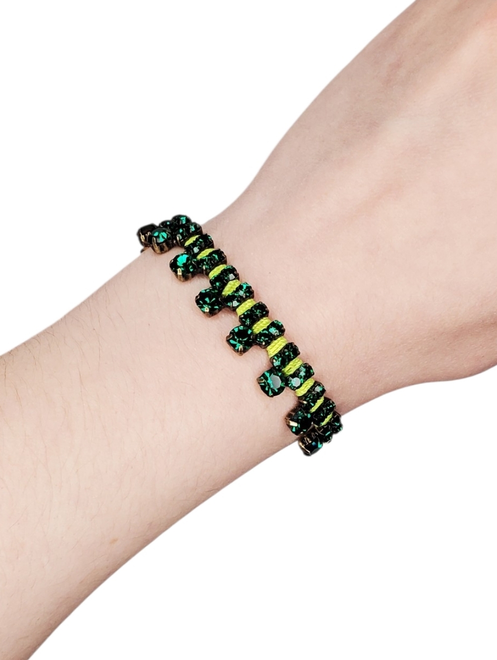 Estate Stella & Dot Neon Dream Emerald Green Crystal Adjustable Bracelet